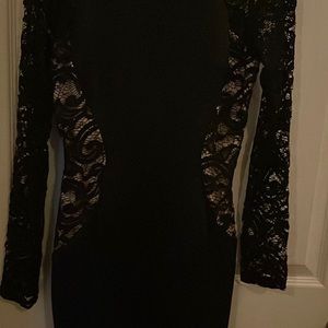 Bcx dress sweater dress deep black long sleeve  lace fit and flare